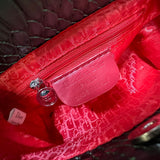 Lady Dior Black Python Silver Diamond Hardware Mini Chain Bag - Saadstore