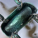 Lady Dior Black Python Silver Diamond Hardware Mini Chain Bag - Saadstore