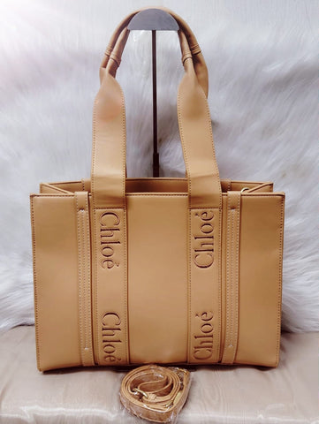 CHL Tan Calfskin Woody Leather Tote Bag - Saadstore