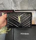 Patent Leather CASSANDRE Envelope Chain Wallet By YSL - Saadstore
