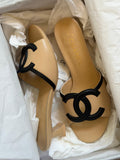 CH CC Logo Lambskin Leather Semi Heels - Saadstore