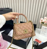 CH Coco Top Handle Small Caviar Leather Bag - Saadstore