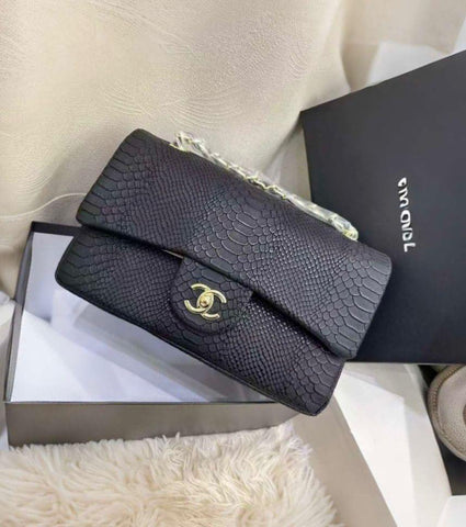 CH Quilted Python Leather Flap Bag 26cm - Saadstore