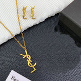 YSL Logo Vintage Yves Pendant Necklace Set - Saadstore