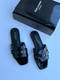Patent Leather Flat Slippers By YSL - Saadstore