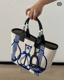 H Steeple Bag In Canvas & Calfskin Leather - Saadstore