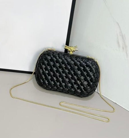 Knot Minaudiere Clutch with Chain in Intreccio Calfskin By Bottega Veneta - Saadstore