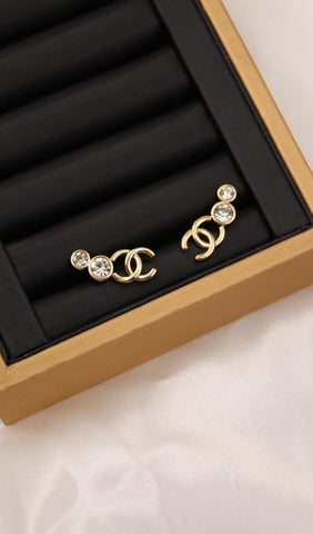 CH - CC Logo Double Rhinestone Earrings - Saadstore