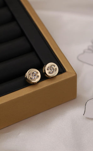 CH Mini Round Earrings With Crystal Studded CC Logo - Saadstore