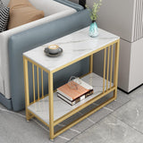 Modern Marble Slim Side Table with Storage Shelf – Stylish End Tables for Living Room and Space - Saving Sofa Tables (Size:65 * 28 * 55cm,) - Saadstore