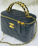 CH Letter Leather CC Vanity Case Bag With Mirror - Saadstore