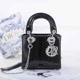 Lady Dior Python Silver Diamond Hardware Mini Chain Bag 18cm - Saadstore