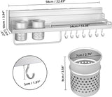 Multifunctional Wall Mount Aluminium Hanging Utensil Display Rack Shelf Organizer for Ladles Spoons Pans Spices Cutlery Cookware with Knife and Hand Towel Holder - Saadstore