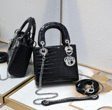 Lady Dior Python Silver Diamond Hardware Mini Chain Bag 18cm - Saadstore