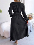 Women's Maxi Dress Long Sleeve Pleated Dress - Saadstore