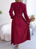Women's Maxi Dress Long Sleeve Pleated Dress - Saadstore
