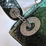 Lady Dior Black Python Silver Diamond Hardware Mini Chain Bag - Saadstore