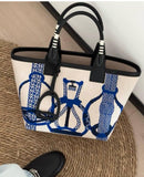 H Steeple Bag In Canvas & Calfskin Leather - Saadstore