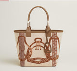 H Steeple Bag In Canvas & Calfskin Leather - Saadstore