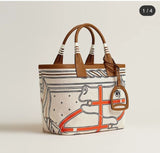 H Steeple Bag In Canvas & Calfskin Leather - Saadstore