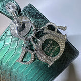 Lady Dior Black Python Silver Diamond Hardware Mini Chain Bag - Saadstore