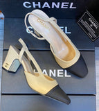 Leather & Fabric CC Cap Toe Slingback Pumps - Saadstore