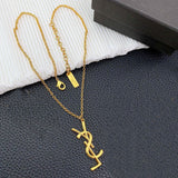YSL Logo Vintage Yves Pendant Necklace Set - Saadstore