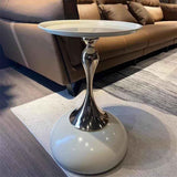 Open Circle Center Table Elegant Bedside Table White Carbon Steel Coffee Table Modern Black Nightstand Easy Assembly(COLOR, Black, white) - Saadstore