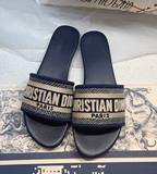 𝐂.𝐃 Dway Embroidered Logo Flat Slippers - Saadstore