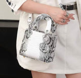 Lady Dior Black Python Silver Diamond Hardware Mini Chain Bag - Saadstore