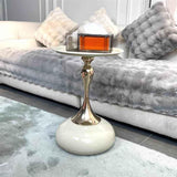 Open Circle Center Table Elegant Bedside Table White Carbon Steel Coffee Table Modern Black Nightstand Easy Assembly(COLOR, Black, white) - Saadstore