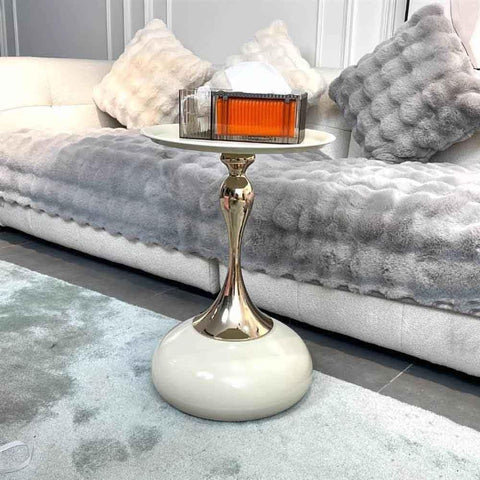 Open Circle Center Table Elegant Bedside Table White Carbon Steel Coffee Table Modern Black Nightstand Easy Assembly(COLOR, Black, white) - Saadstore