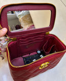CH Leather CC Vanity Case Bag With Handle & Mirror - Saadstore