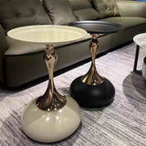 Open Circle Center Table Elegant Bedside Table White Carbon Steel Coffee Table Modern Black Nightstand Easy Assembly(COLOR, Black, white) - Saadstore