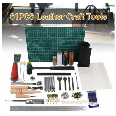 61 pcs Leather Craft Tools Punch Kit Stitching Working Stitching Groover Sewing Set - Saadstore