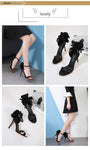 American-style Big Flower  Black High Heels Sandals