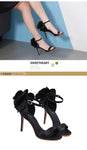 American-style Big Flower  Black High Heels Sandals