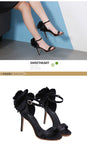 American-style Big Flower  Black High Heels Sandals - Saadstore