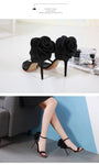 American-style Big Flower  Black High Heels Sandals