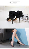 American-style Big Flower  Black High Heels Sandals